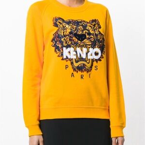 Kenzo Bright Yellow Tiger Logo Crewneck Sweatshirt
